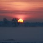 wintersonnenuntergang mit nebel