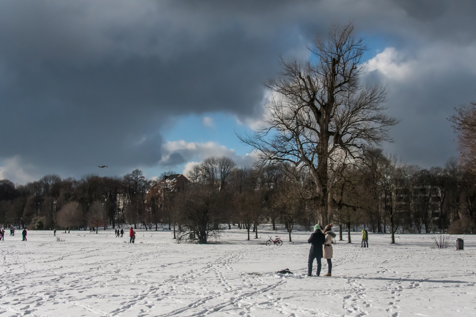 Wintertag mit Sturmwolken im Englischen Garten