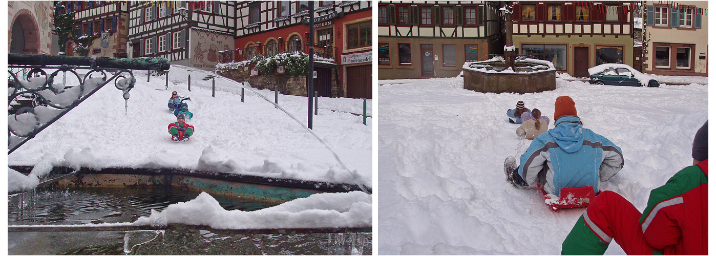 Wintervergnügen am Brunnen in Schiltach