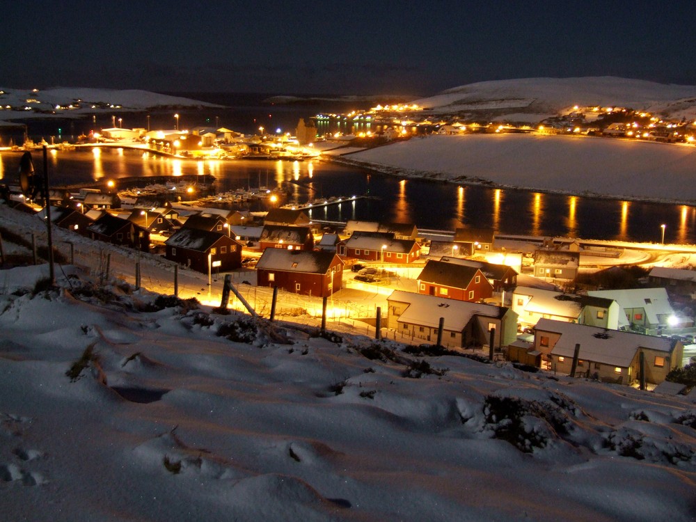 Wintry Scalloway ,Shetland at night