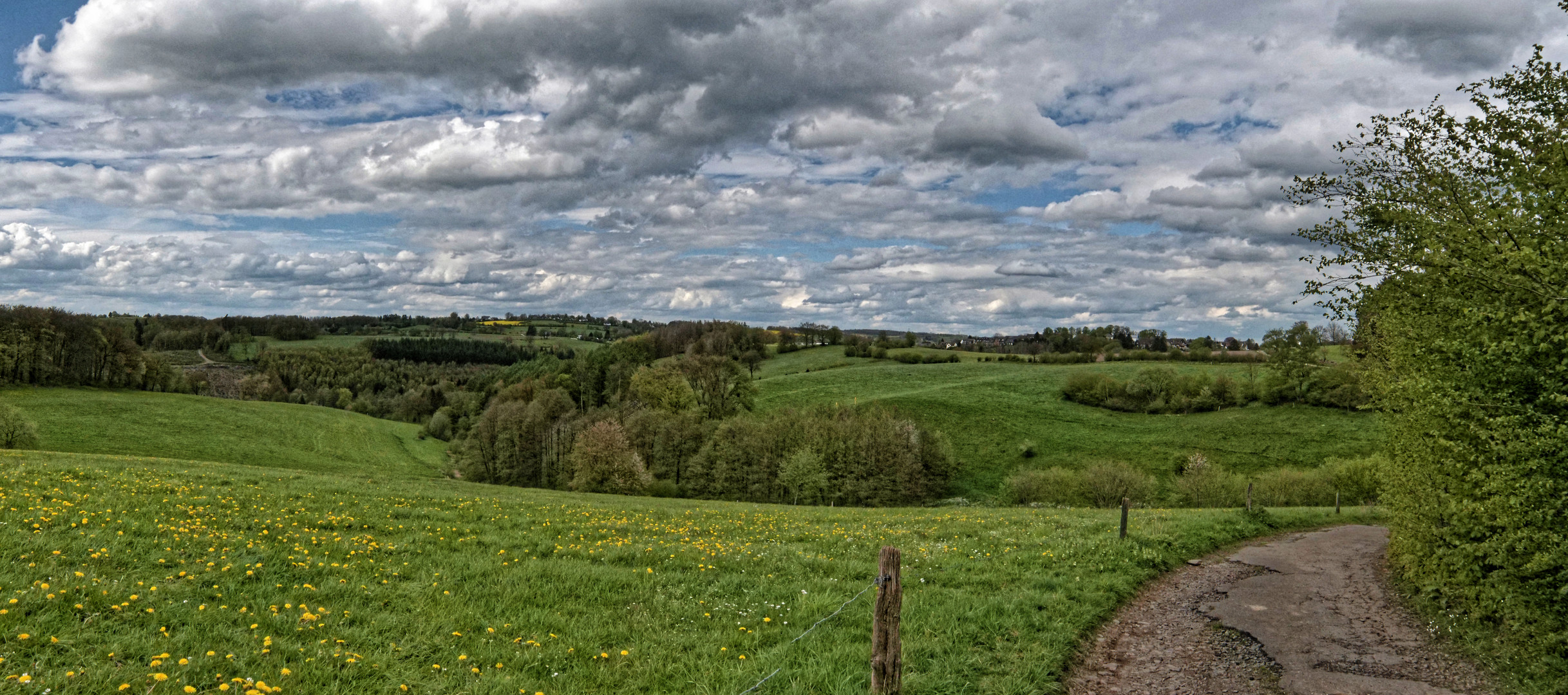 Wolken, Wiesen und ein Weg