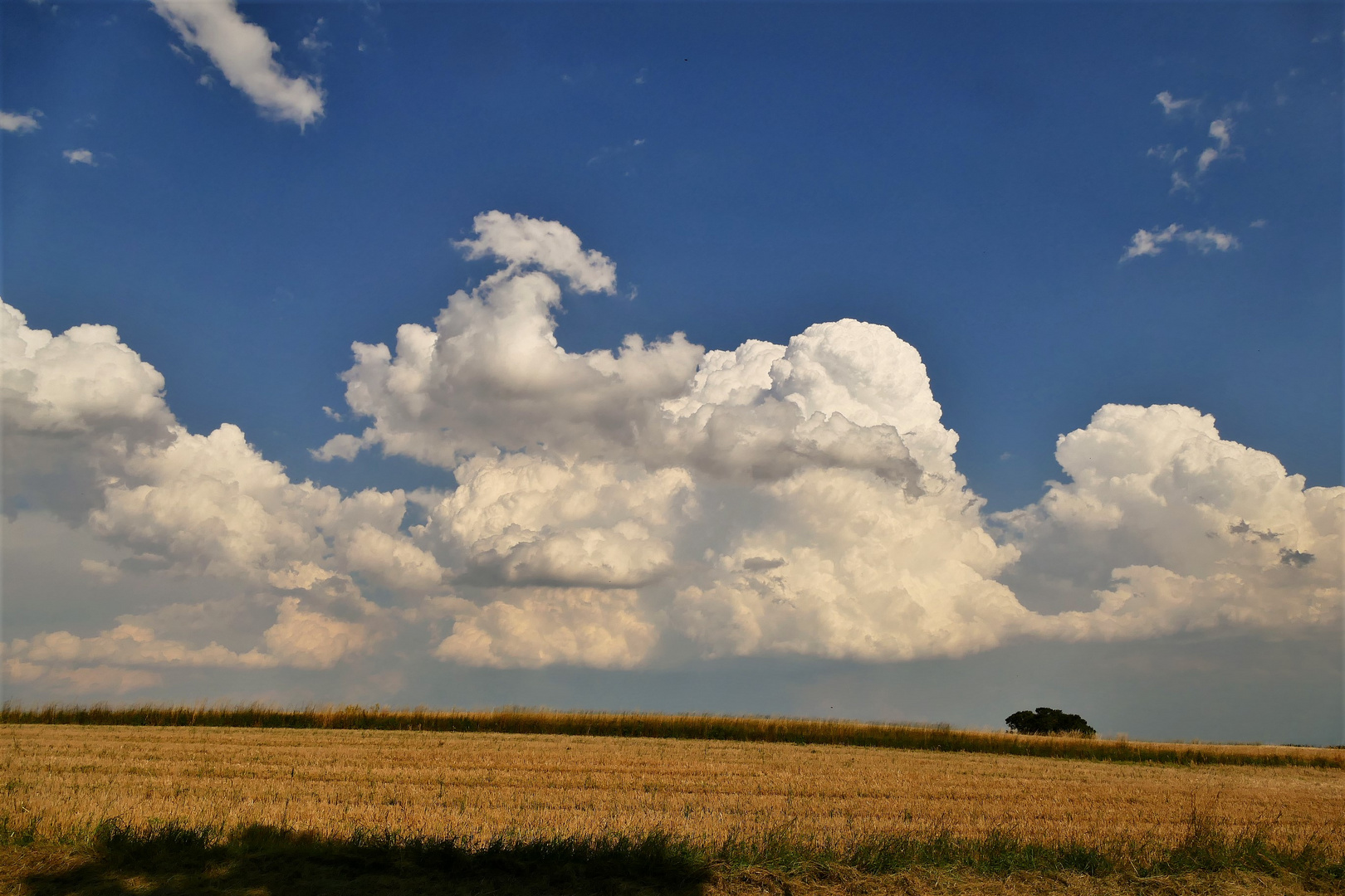 Wolkenlandschaft über den abgeernteten Feldern