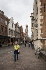 Wollestraat with Belfry of Bruges - 02