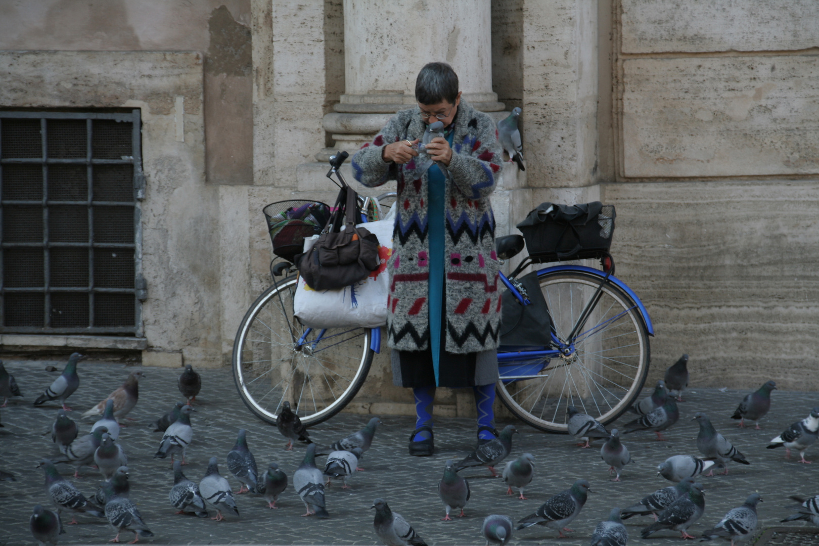 woman and pigeons