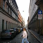 woman crossing zebra in Budapest