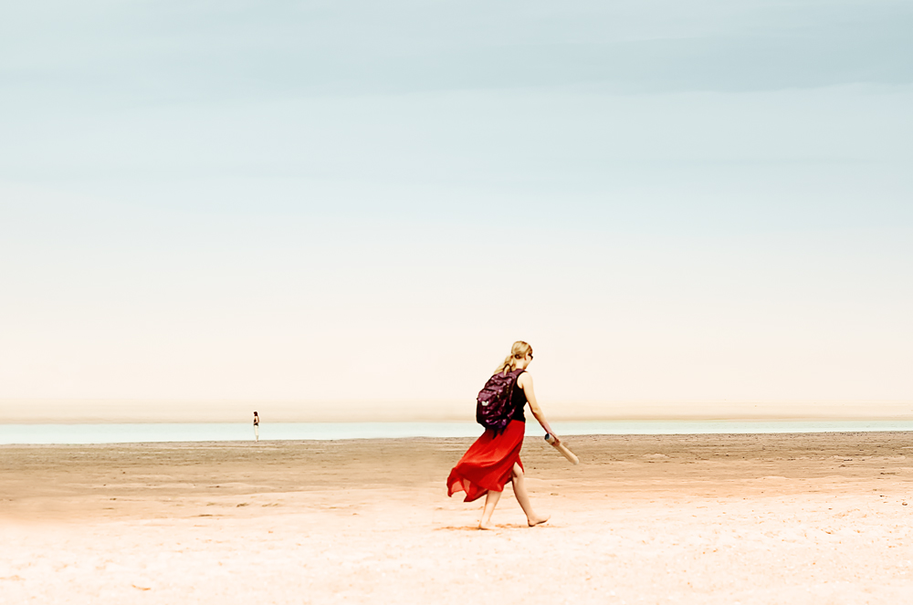 ... woman in red ...