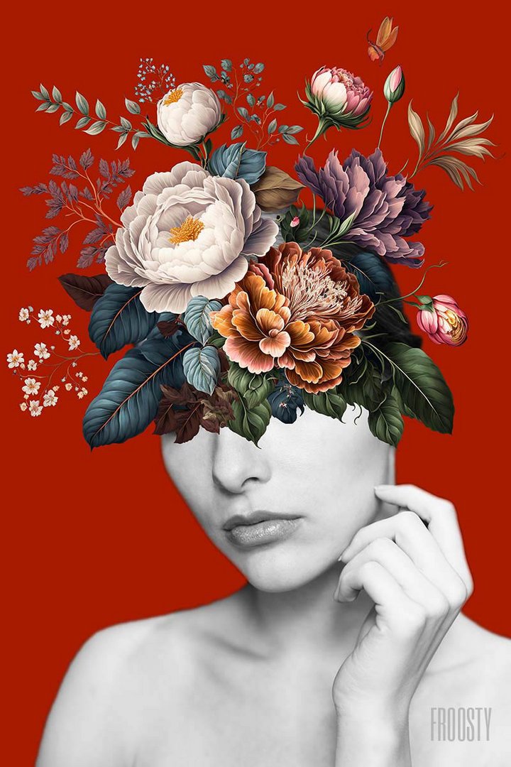 Woman with Flowers on her Head - Red Version by FROOSTY