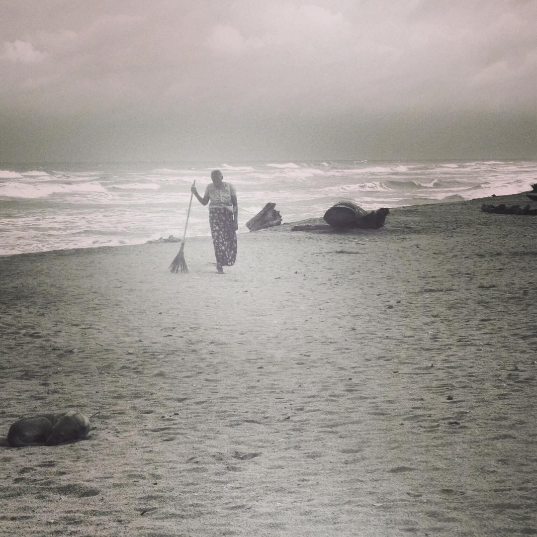 Woman working at the beach