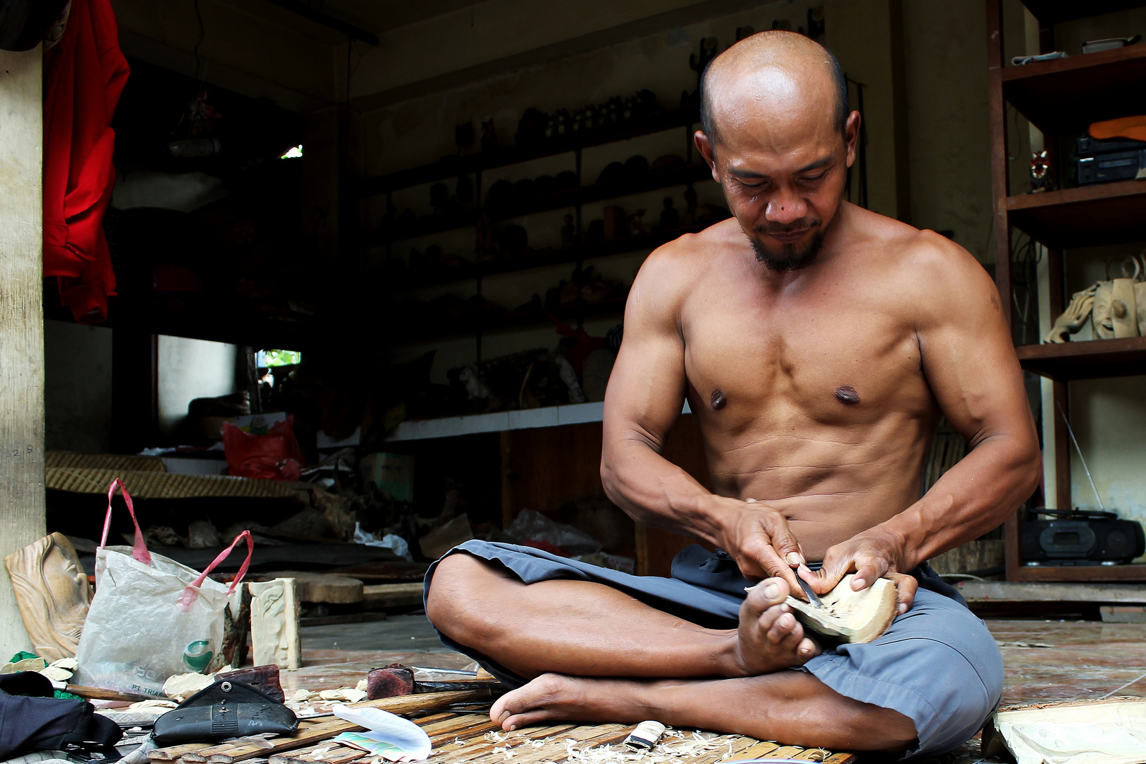 Woodcarver at work