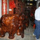 wooden elephants in Jinghong