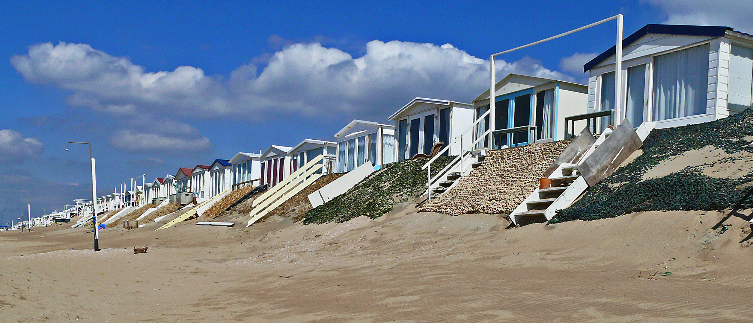 Wooden houses along the Zandvoort beach (Netherlands)