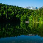 Wooden hut at lake