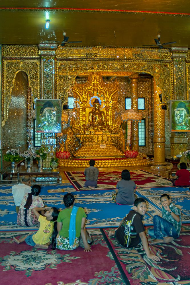 Worshippers inside Botataung Pagoda