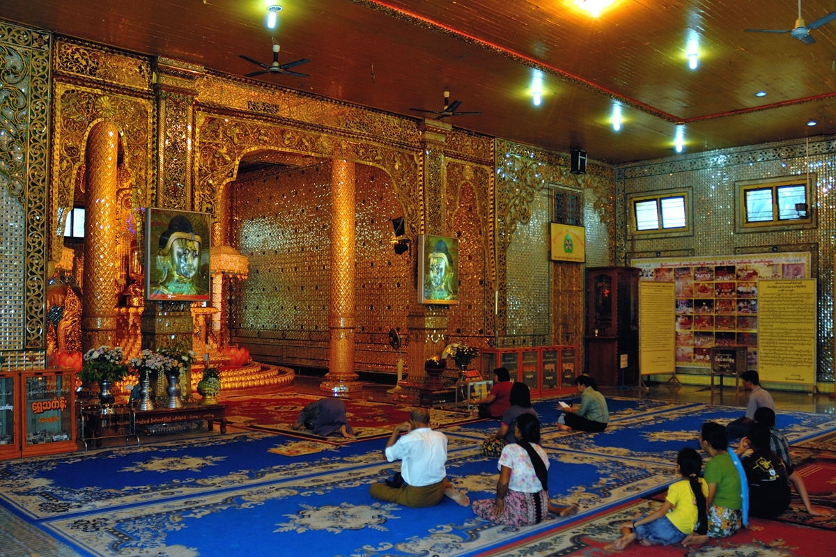 Worshippers inside Botataung Pagoda in Rangoon