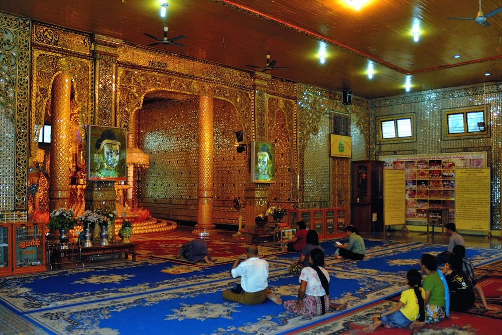 Worshippers inside Botataung Pagoda in Rangoon