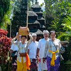 Worshippers step out the Pura Batukaru