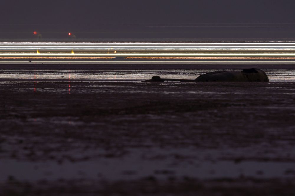 Wrack Im Watt vor Schillig bei Nacht