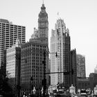 Wrigley Building next to Chicago Tribune