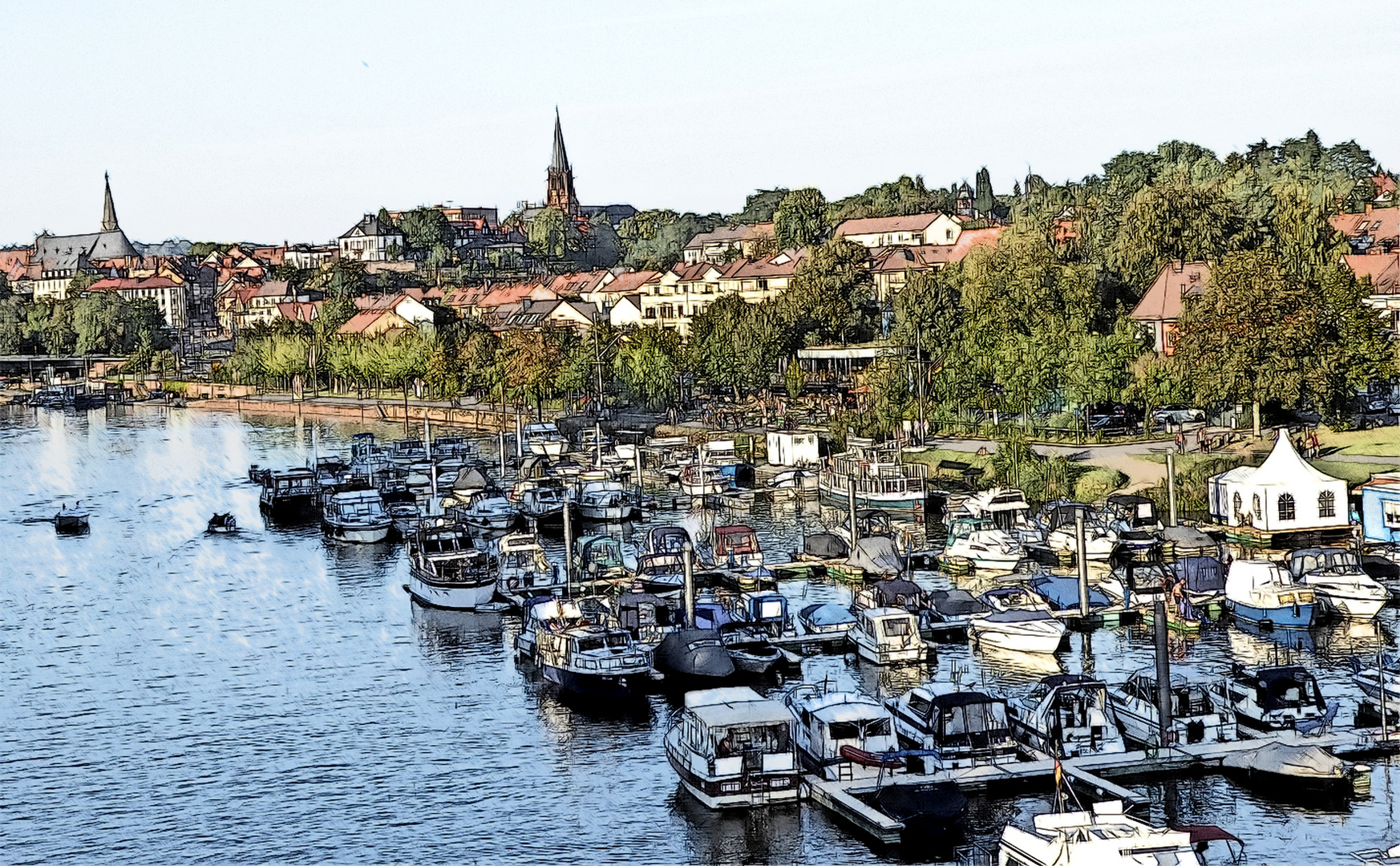 Yachthafen und Blick zur Altstadt Aschaffenburg