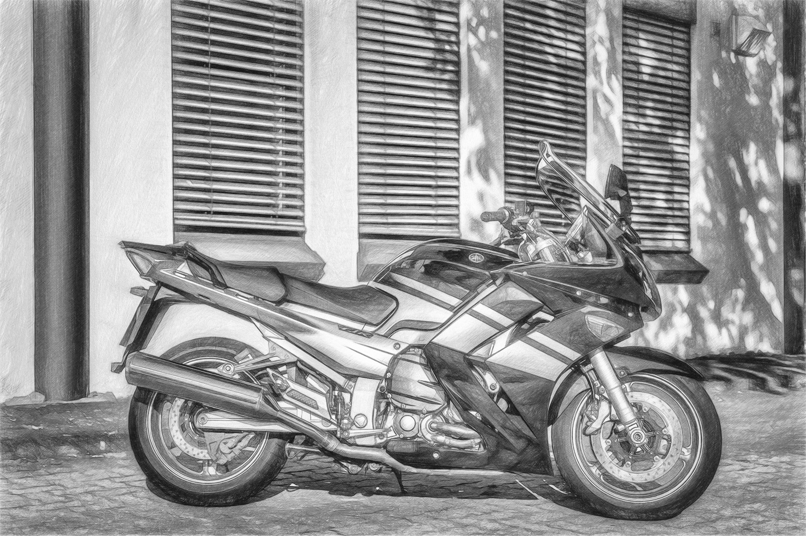 Yamaha FJR    Schwarzweiß-Zeichnung