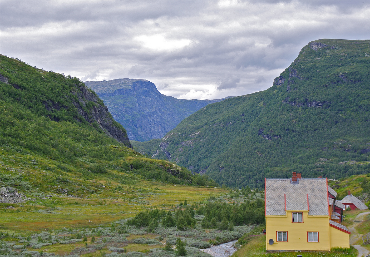 Yellow House in Flåm Mountains.