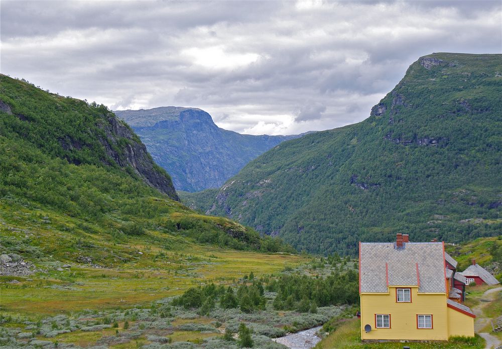 Yellow House in Flåm Mountains.