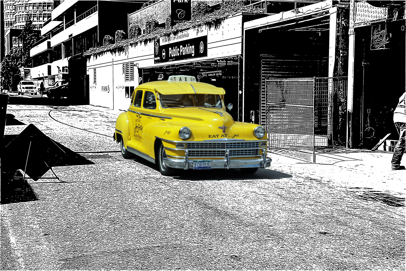 Yellow Taxi down Town Vancouver