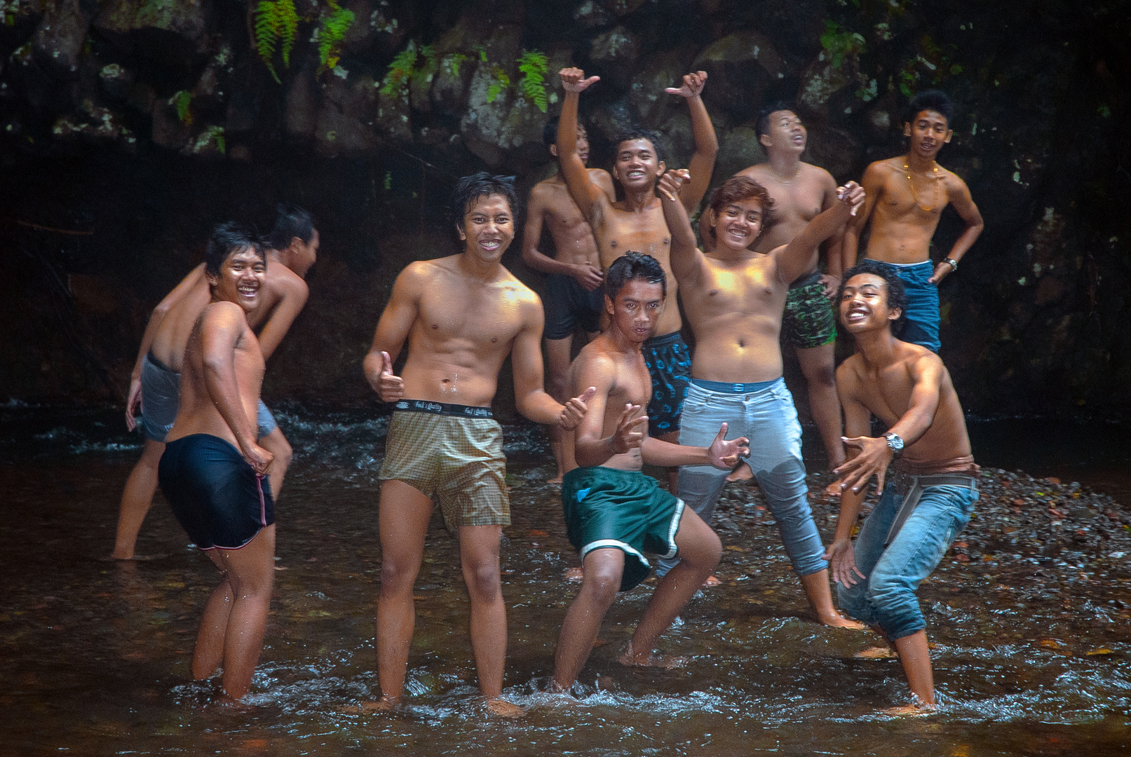 Young boys enjoy at Gitgit waterfall