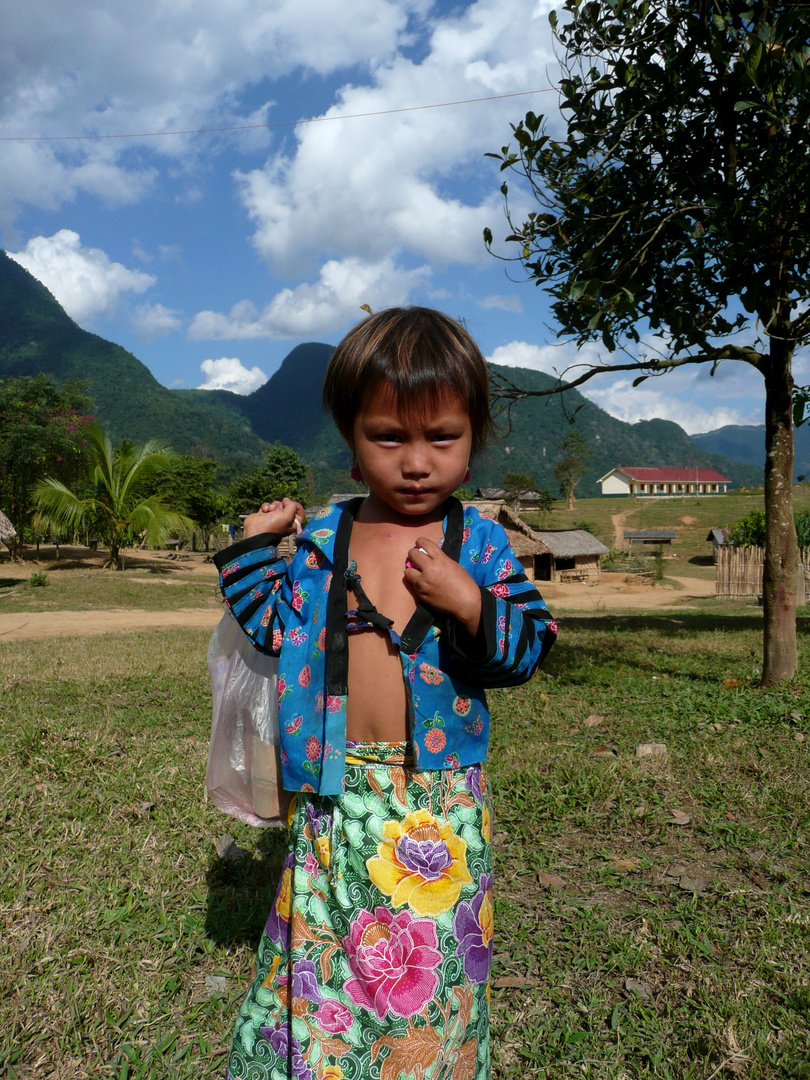 young girl in country village