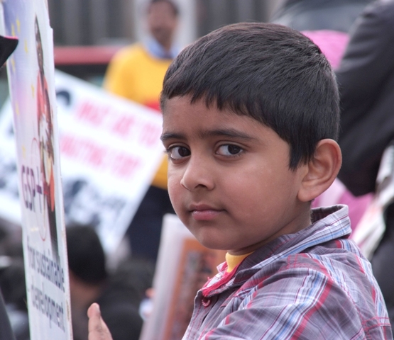 Young Tamil demonstrator in London's Parliament Sqaure, London.