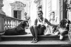 Young tourist with his dogs