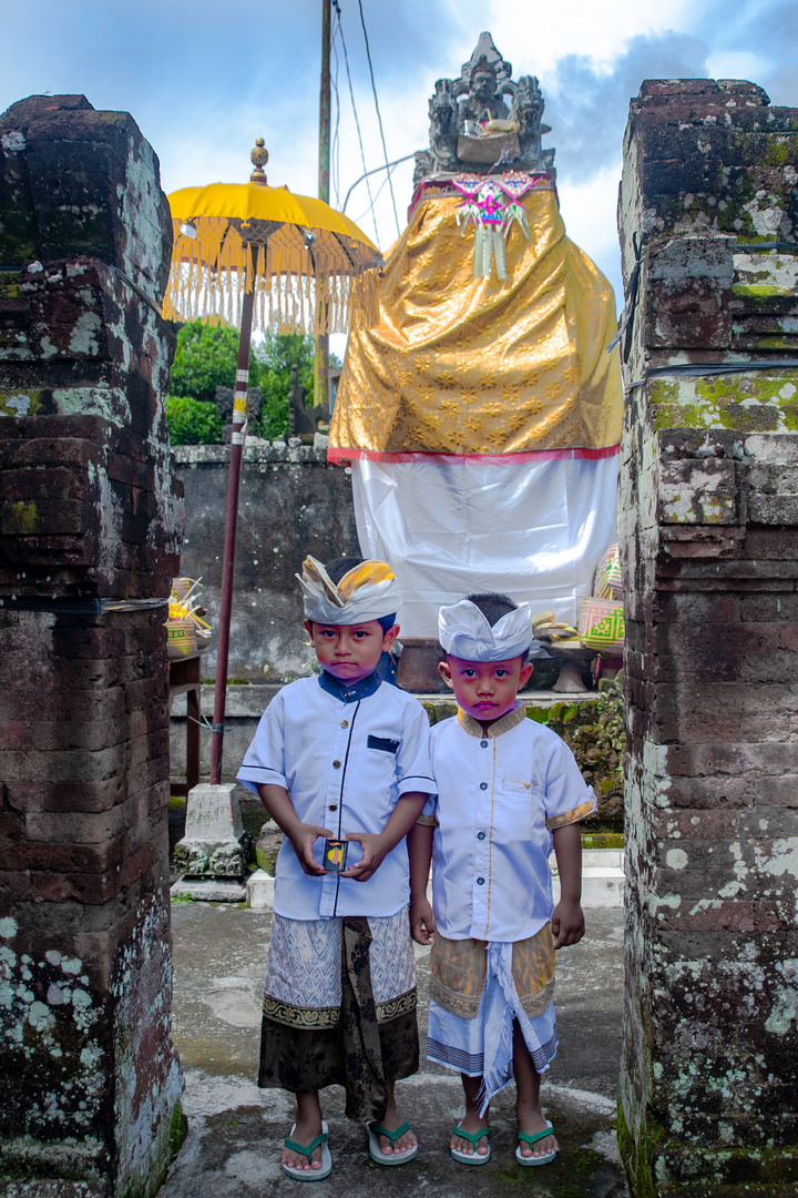 Young worshippers at the village temple