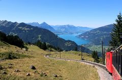 Zahnradbahn über dem Thunersee ...