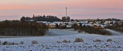 Zartes Morgenrot mit Schnee und der Blick auf Maxen...