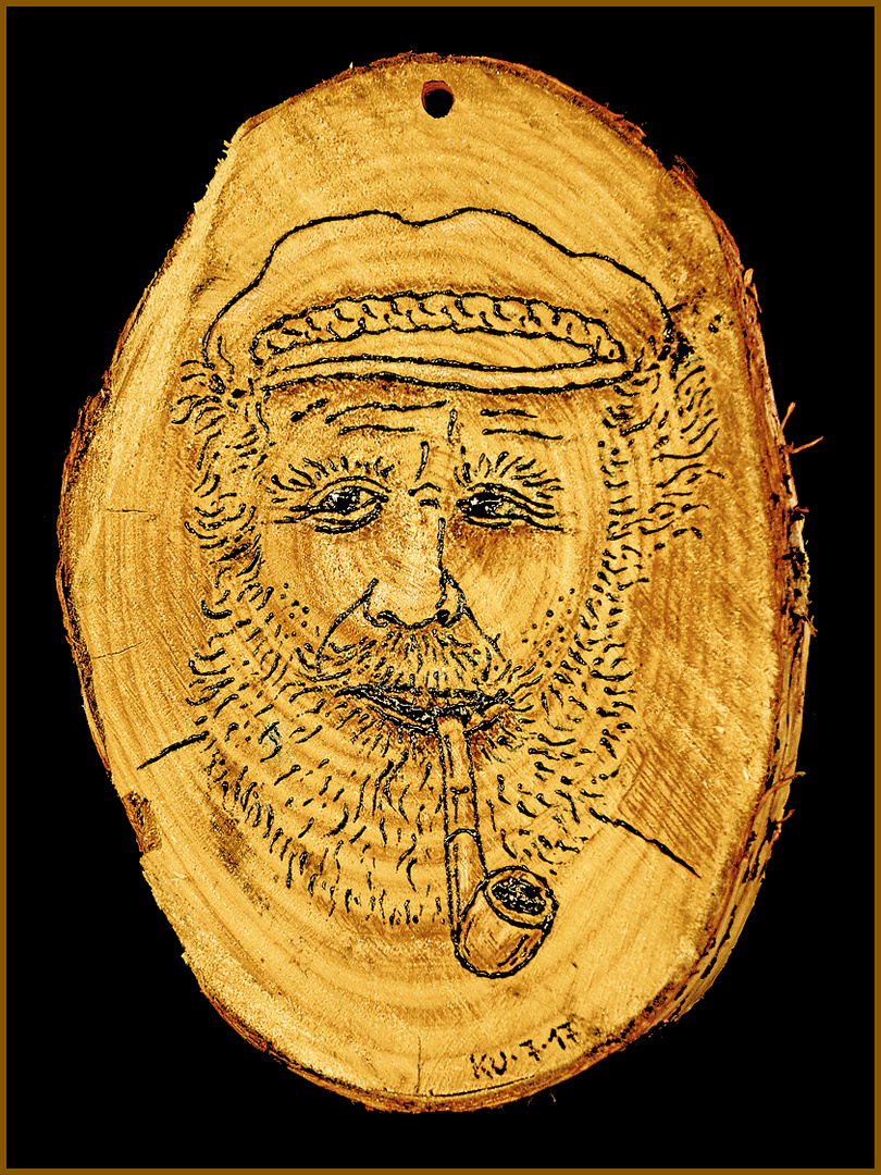 Zeichnung auf Holz: "Fischer"   /  disegno so legno: "pescatore"