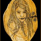 Zeichnung auf Holz: "Mädchen"  /  disegno su legno: "ragazza"