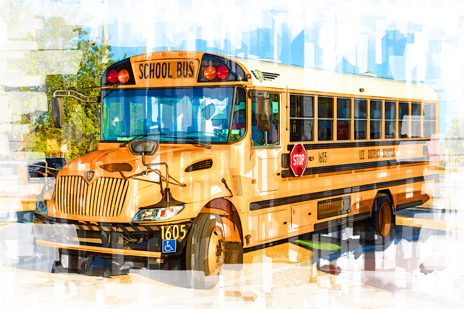 Zeichnung, SCHOOL BUS, Cape Coral, Florida