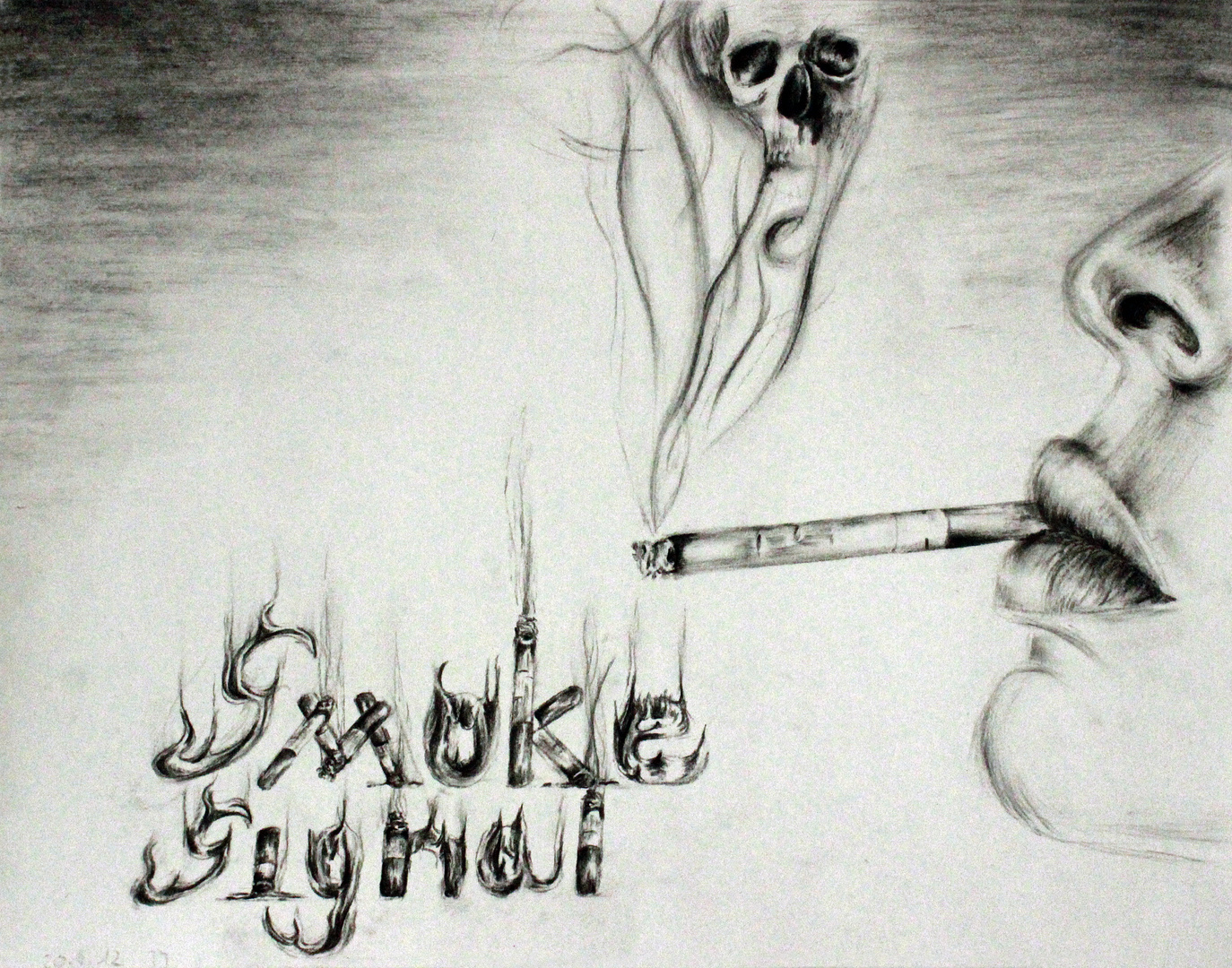 Zeichnung "Smoking/Skull"