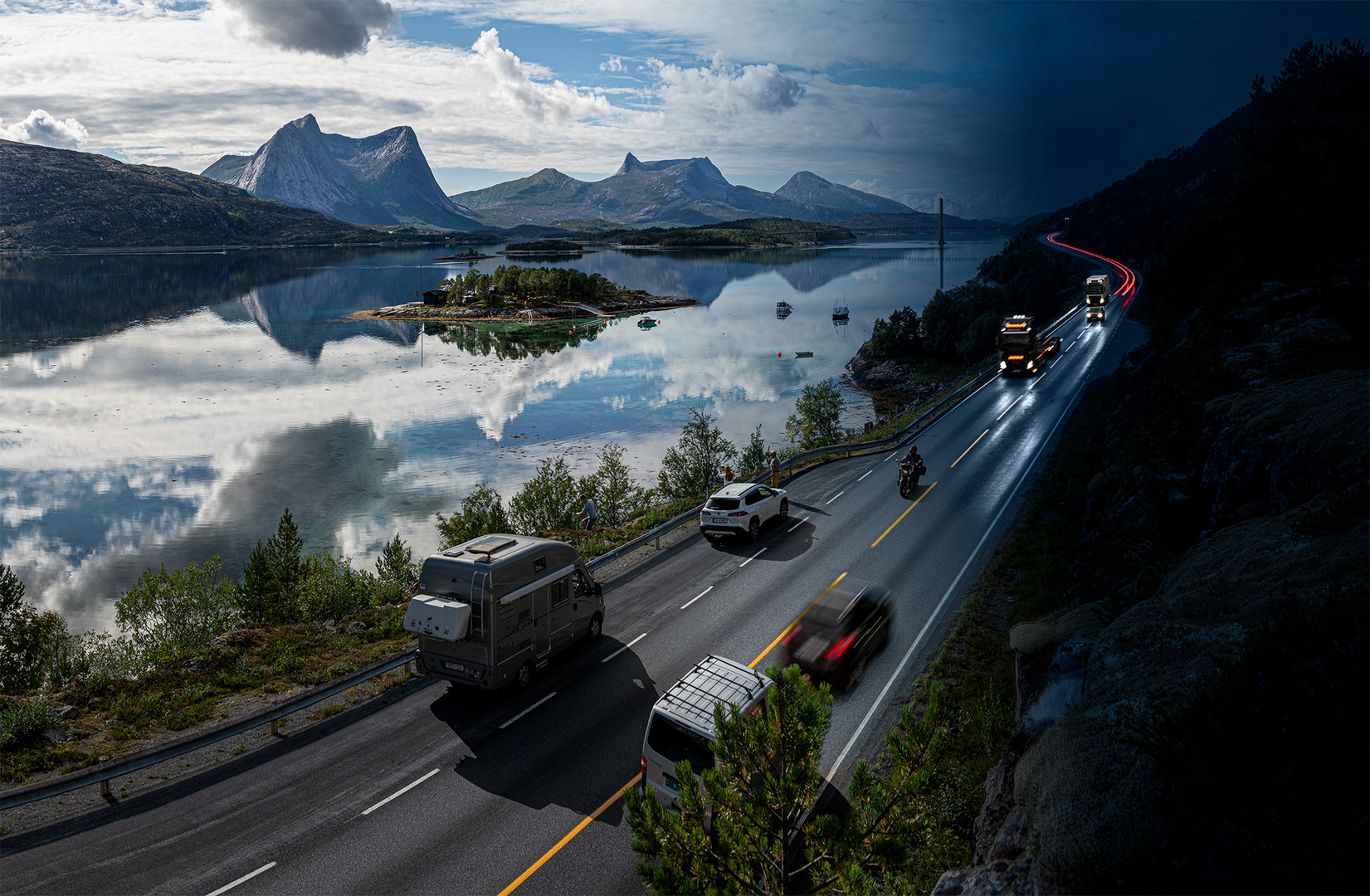 Zeitrafferkomposition Efjord, Norwegen, August 2023
