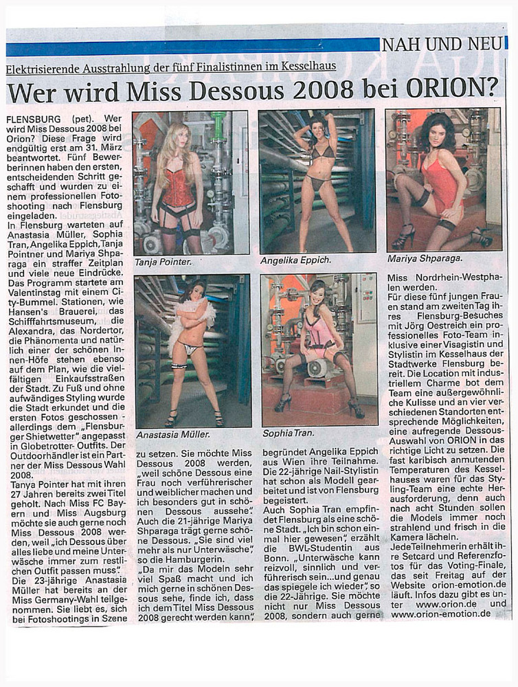 Zeitungsartikel Miss Dessous 2008