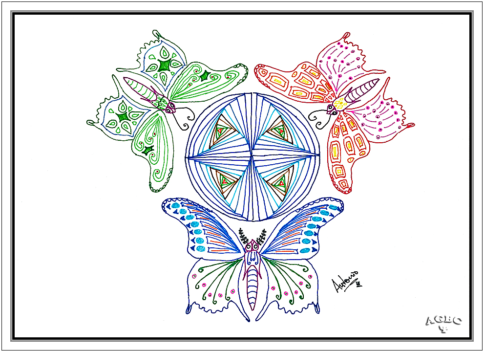 Zentangle: Tres Mariposas y Mundo