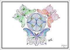 Zentangle: Tres Mariposas y Mundo