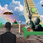 Ziemlich erstaunt war Magritte als er sich bei den drei grünen Bänken begegnete