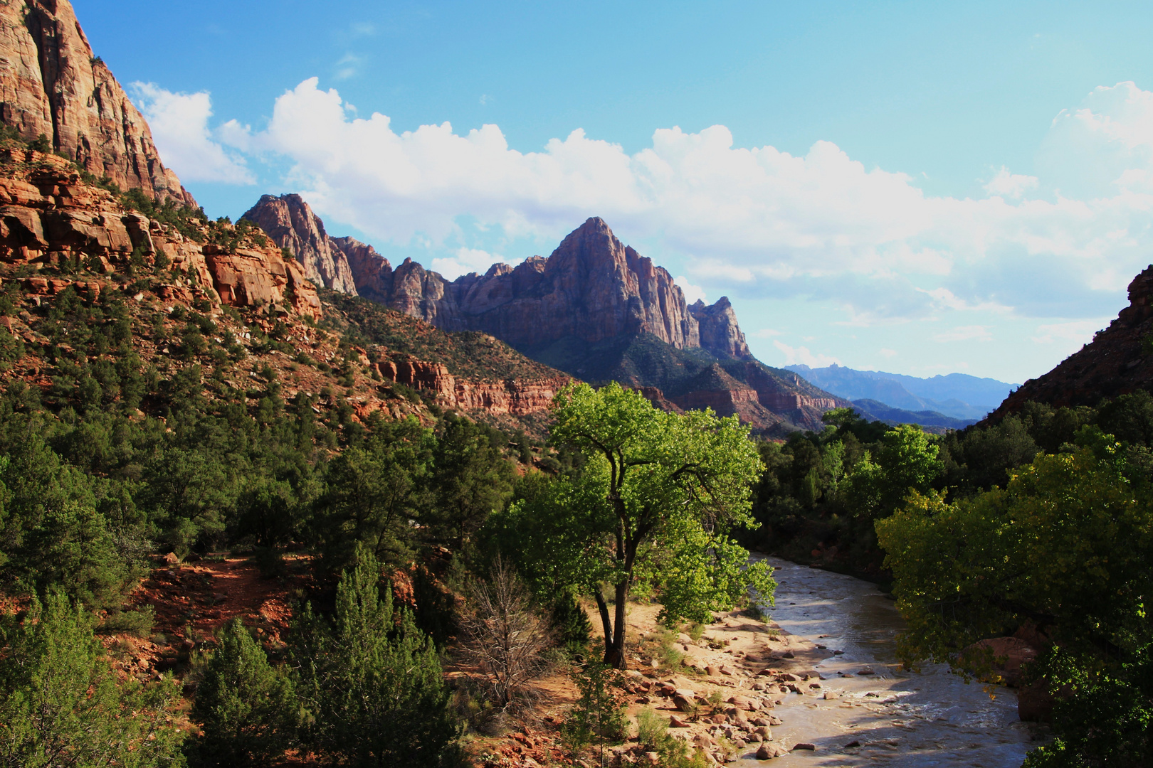 Zion N.P., Blick von der Sunset Bridge Richtung Watchman