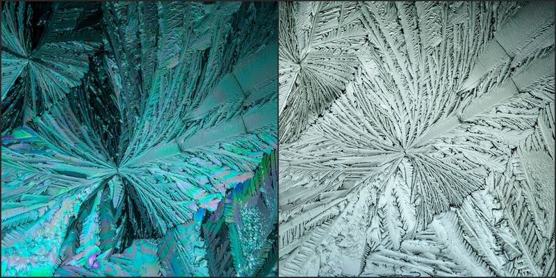 Zitronensäurekristall in polarisierten und normalen Licht