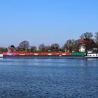 Zollenspieker - ein 'Containerschiff' passiert stromab...