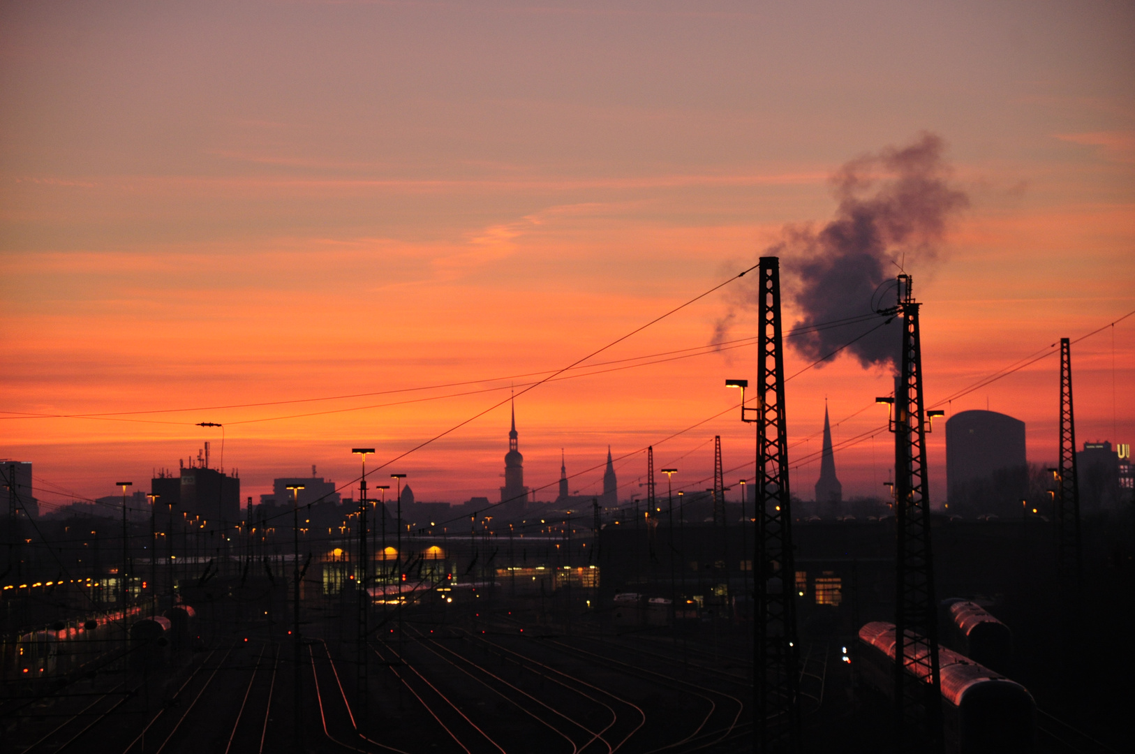 Züge im Sonnenuntergang