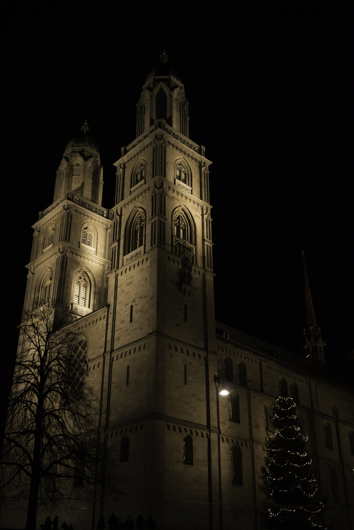 Zürich Münster bei Nacht