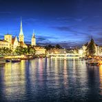 Zürich(Switzerland/Europe)- Limmat mit Münsterbrücke und Frauenbad