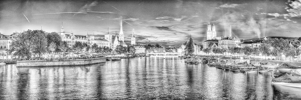 Zürich(Switzerland/Europe)- Limmat mit Münsterbrücke und Frauenbad (WHITE EDITION)